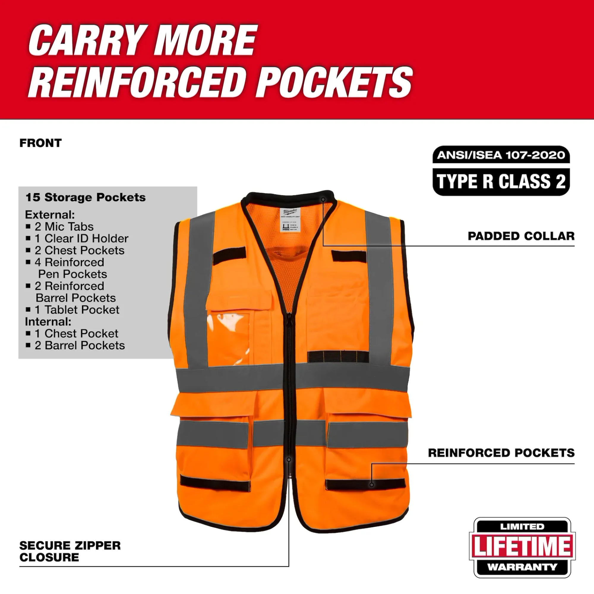Milwaukee Class 2 High Visibility Orange Performance Safety Vest from Columbia Safety